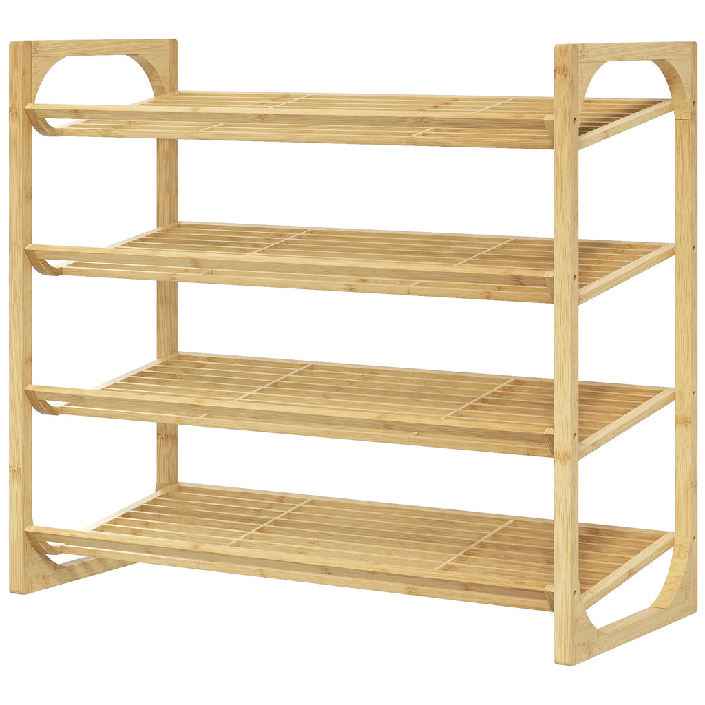 HOMCOM Schuhregal aus Bambus, 15,5 cm Regalhöhe, belüftetes Latten-Design, 76 x 33 x 67 cm, Naturholz-Effekt