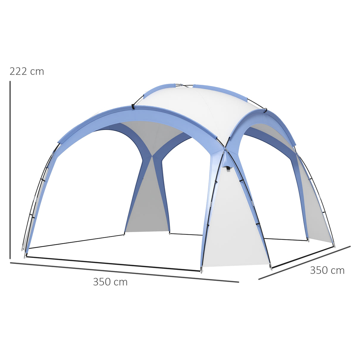 Outsunny Event Shelter 3,5 x 3,5m Pavillon mit Haken Tür Wasserabweisend winterfest Gartenpavillon Hellblau