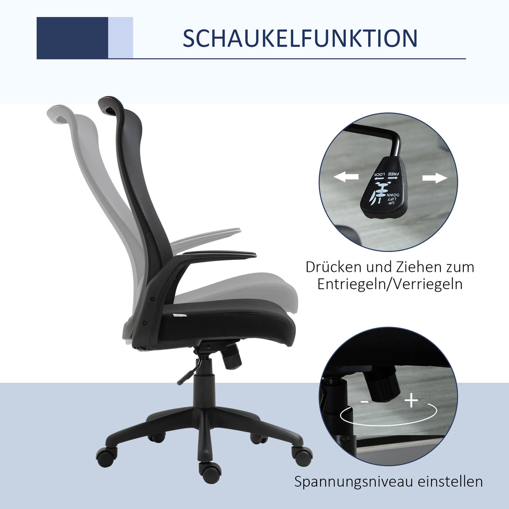 Vinsetto Bürostuhl Kopflehne Home-Office-Stuhl höhenverstellbarer Schreibtischstuhl ergonomisch 360°-Drehräder Büro Schaumstoff Nylon Schwarz 62 x 62 x 113-122 cm