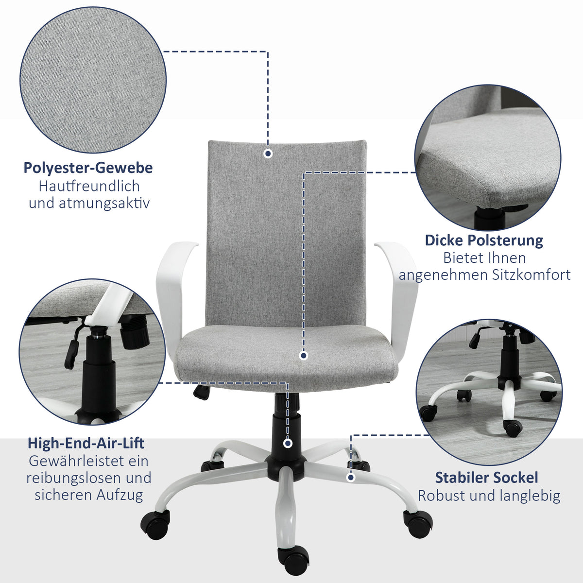 Vinsetto Bürostuhl Drehstuhl höhenverstellbarer Home-Office-Stuhl Schaumstoff Nylon