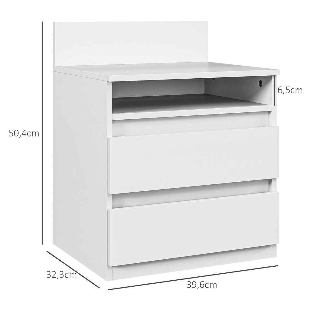 HOMCOM Nachttisch im 2er-Set mit Schubladen und Ablage, moderner Beistelltisch, für Schlafzimmer, Weiß