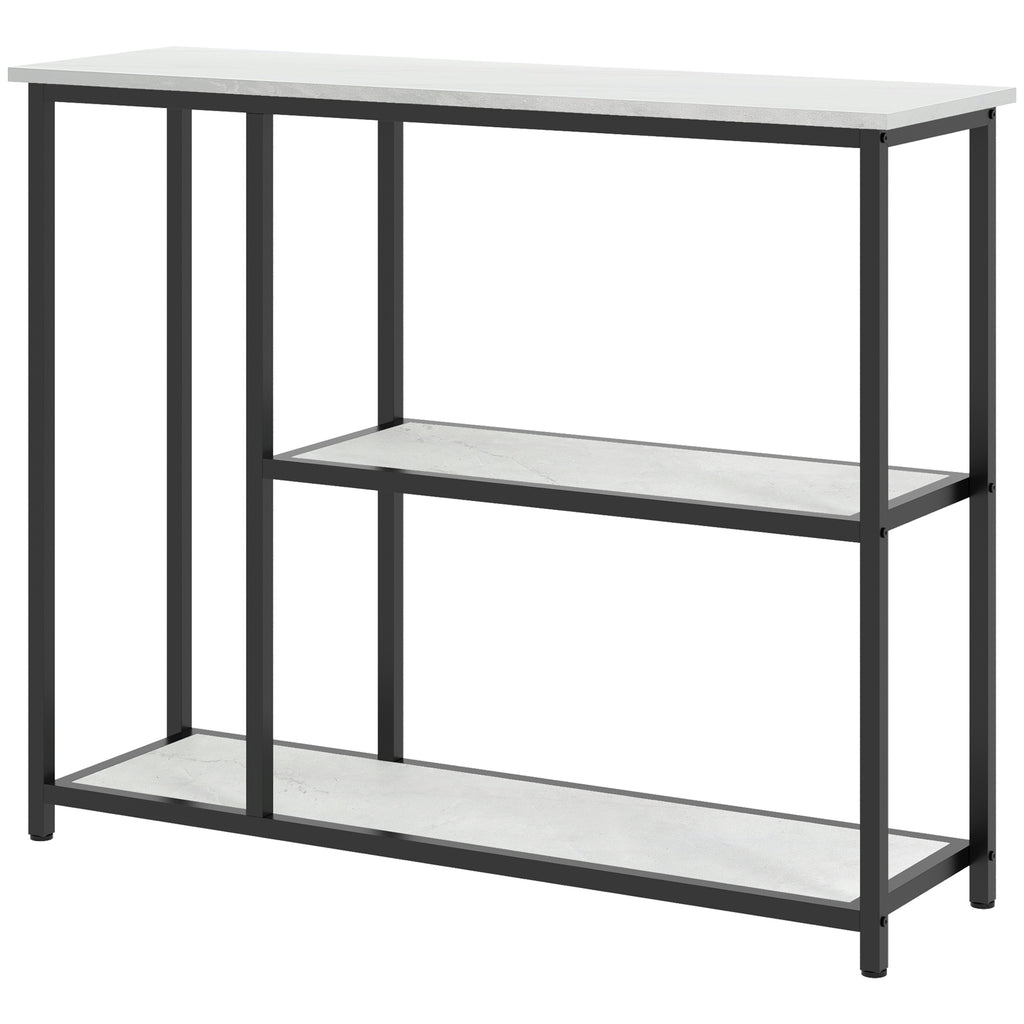 HOMCOM Konsolentisch im Industriedesign, 2 Regale, Marmor-Optik, Schwarz + Weiß