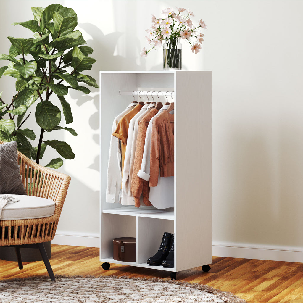 HOMCOM Kleiderschrank Garderobe,60 cm x 40 cm x 127 cm, 1 Kleiderstange, 2 Regale, Weiß