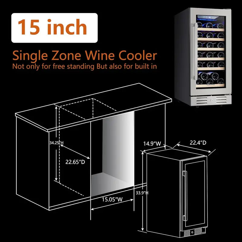24-Inch Dual-Zone Wine Cooler – 46-Bottle Capacity, Built-In or Freestanding Stainless Steel Fridge