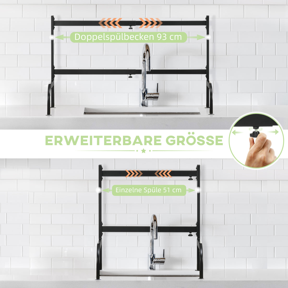 HOMCOM Abtropfgestell, längenverstellbar 51-93 cm, viele Elemente, flexible Anordnung, 93 x 30 x 52cm, schwarz