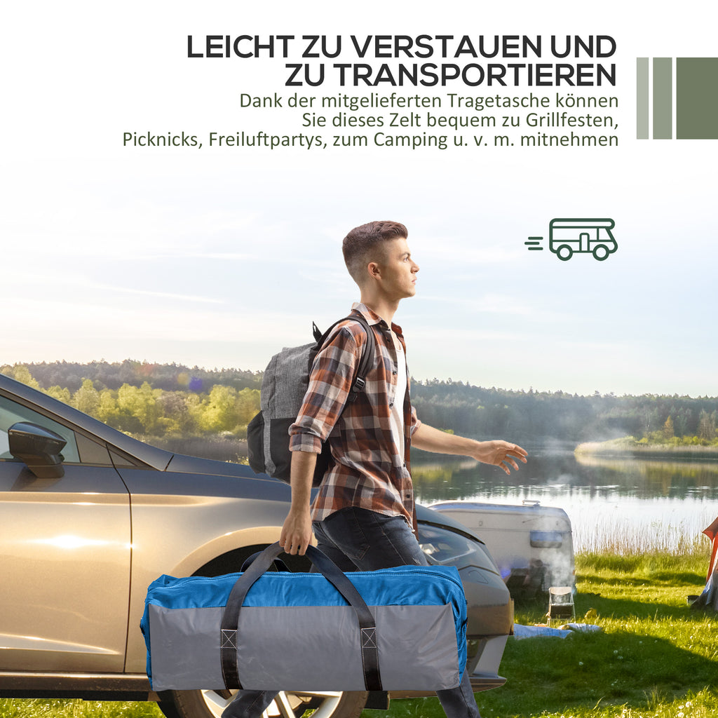 Outsunny Event Shelter 3,5 x 3,5m Pavillon mit Haken Tür Wasserabweisend winterfest Gartenpavillon Hellblau