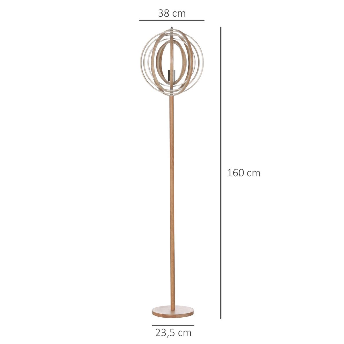 HOMCOM Stehlampe mit Kreisförmigem Lampenschirm 40 W Max. Naturholz Ø 38 x 160 cm