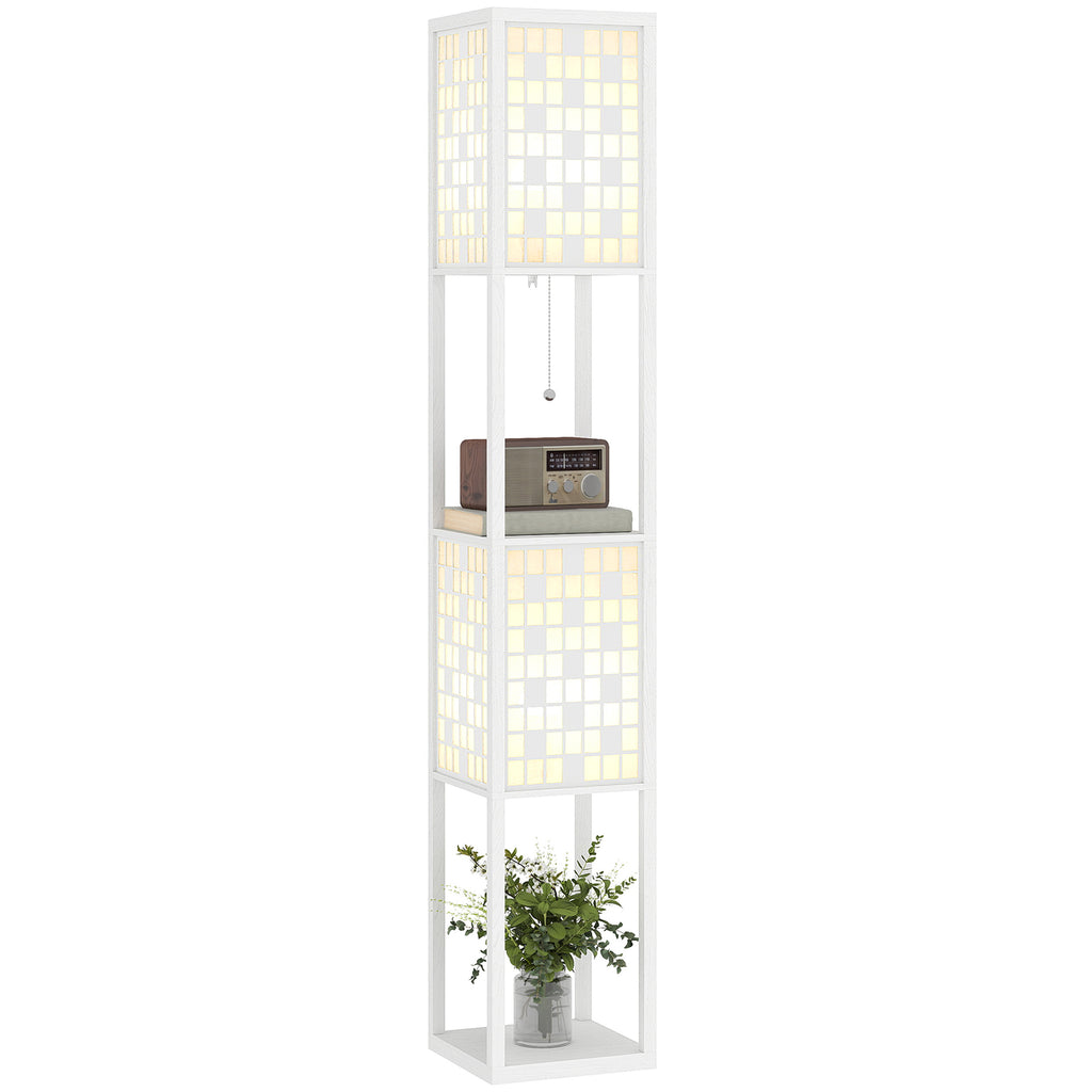 HOMCOM Stehlampe, Gittermuster, 2-Ebenen-Regale, für verschiedene Glühbirnen, Weiß