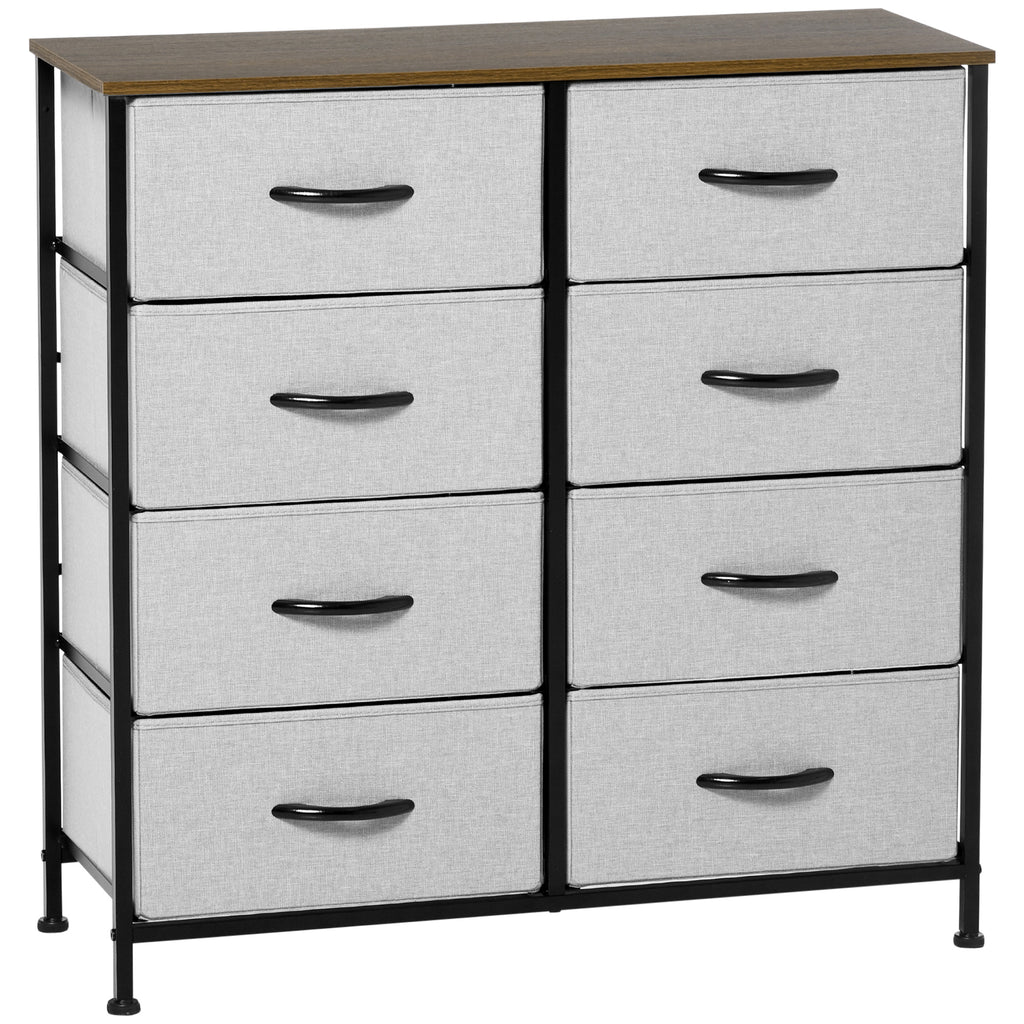 HOMCOM Kommode mit 8 Stoffschubladen, Metallrahmen, Ablage, 80x30x81,5 cm, Grau/Schwarz