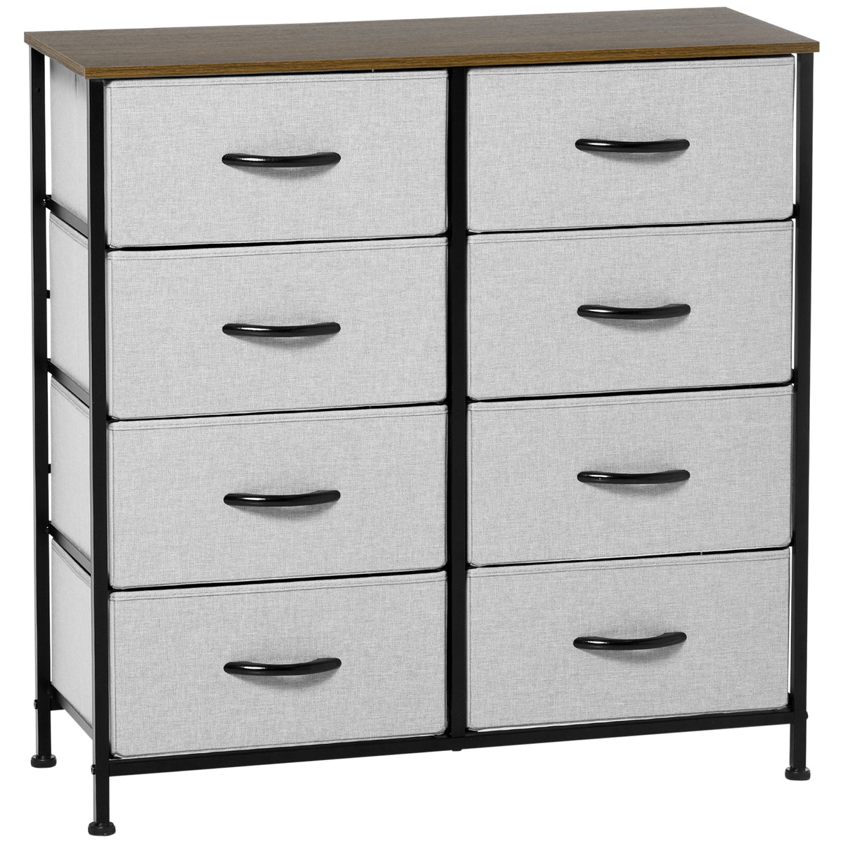 HOMCOM Kommode mit 8 Stoffschubladen, Metallrahmen, Ablage, 80x30x81,5 cm, Grau/Schwarz