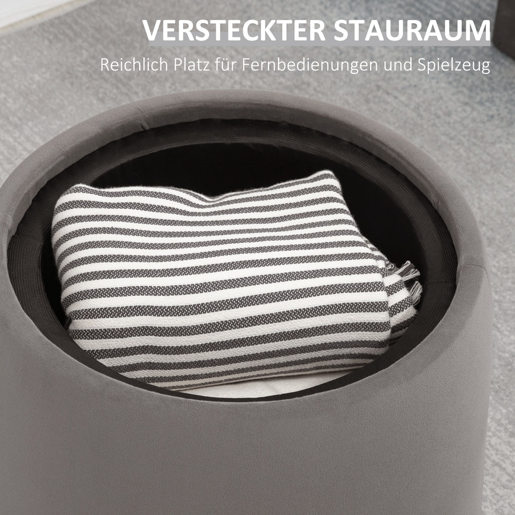 HOMCOM 2-in-1 Hocker in Samtoptik inklusive Stauraum und abnehmbaren Deckel Φ44 cm x 47,5 cm Grau