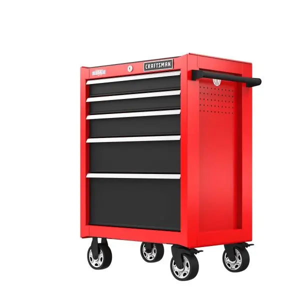 2000 Series Red Rolling Cabinet – 26-in Wide × 36.5-in Tall Five-Drawer Steel Storage Unit