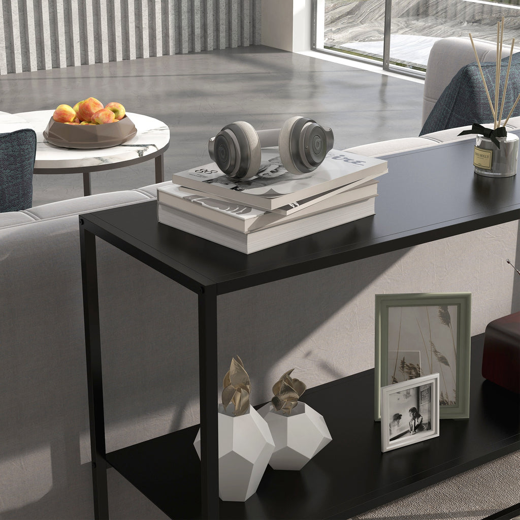 HOMCOM Konsolentisch, Sideboard, 2 Etagen, pulverbeschichteter Stahl, 90 x 30 x 75cm, schwarz
