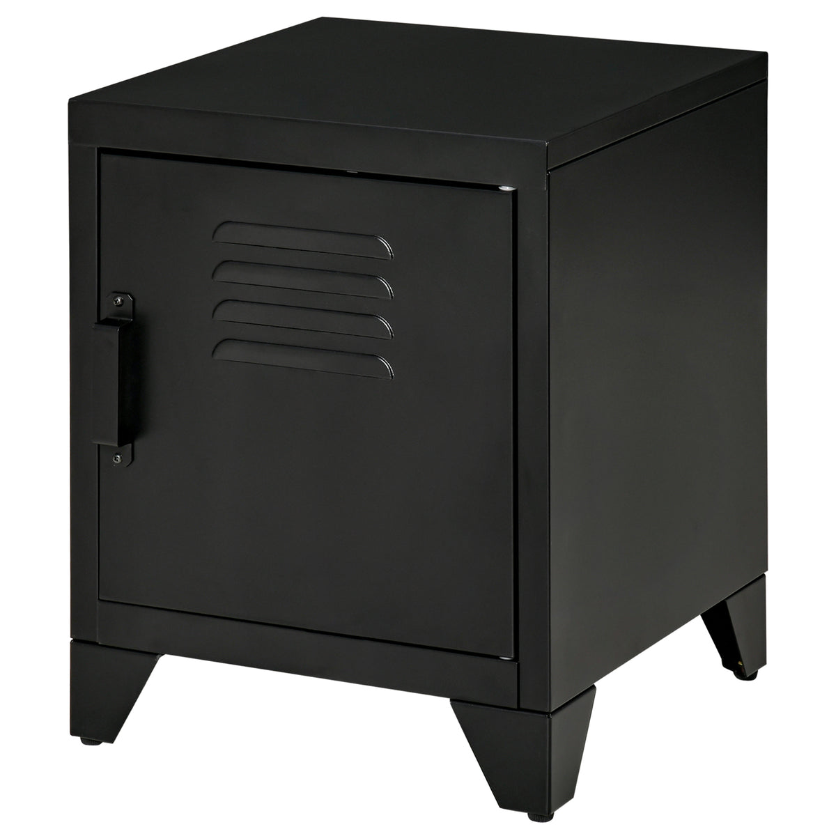 HOMCOM Nachttisch, Beistelltisch mit verstellbarem Regal, Tür, Nachtschrank für Schlafzimmer, Wohnzimmer, Metall, Schwarz, 50 x 40 x 47,5 cm