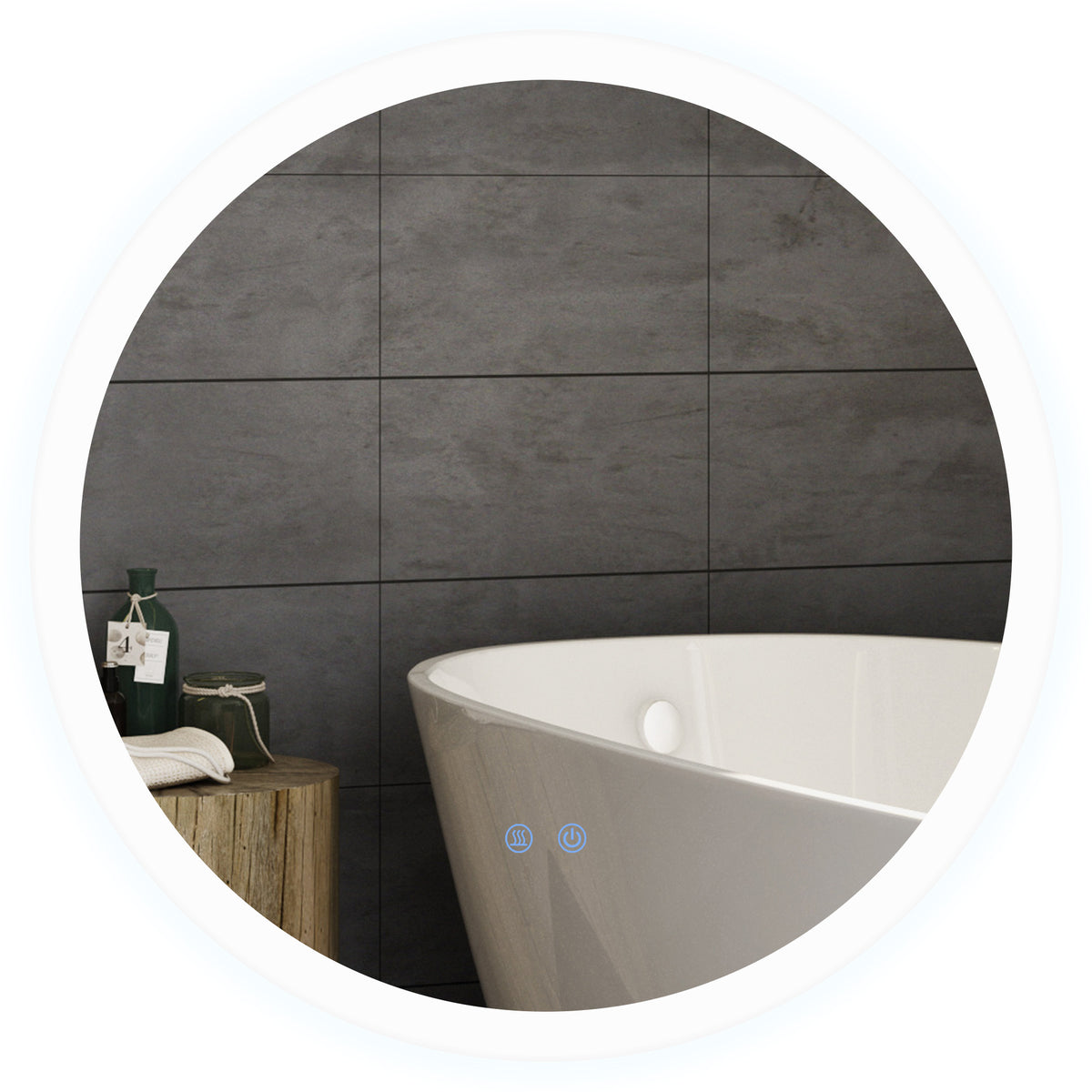 kleankin LED Badspiegel, einstellbare Helligkeit, Entnebelung, Touch, IP44, Metall/Glas, Ø60 cm, Weiß/Silber