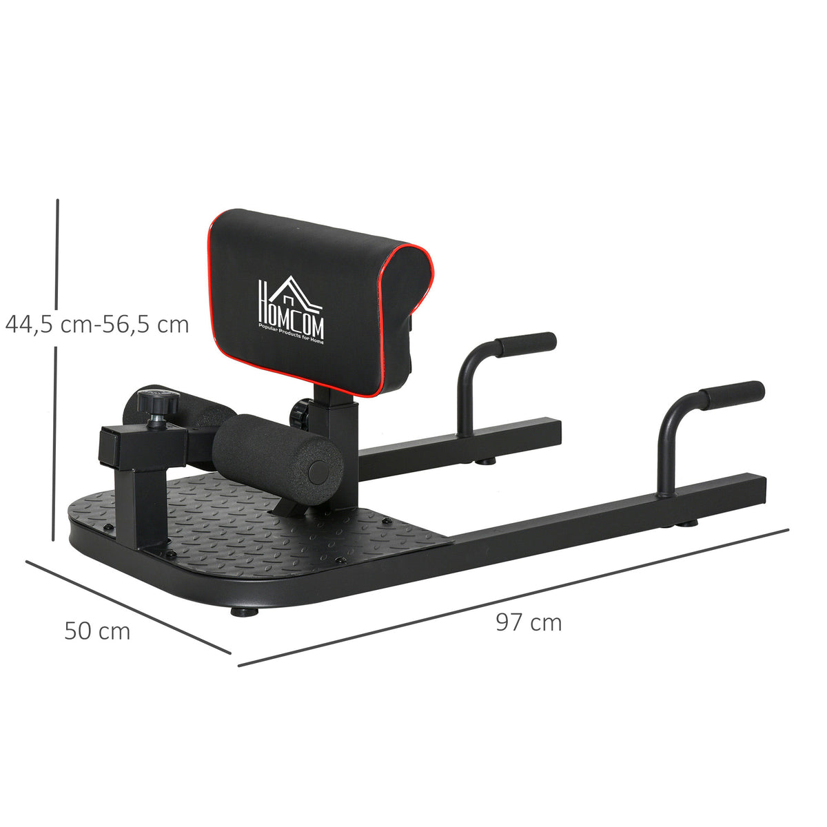 HOMCOM Sissy Squat Kniebeugentrainer Beintrainer Bauch-Gesäß-Trainer 3 in 1 Trainer verstellbar bis 120 kg Stahl Schwarz 50 x 97 x (44,5–56,5) cm