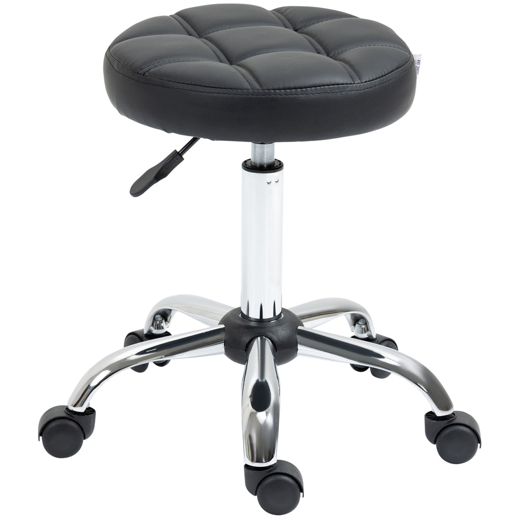 HOMCOM Drehhocker, Salonhocker, höhenverstellbar, Kunstleder, Steppdesign, Schwarz/Silber