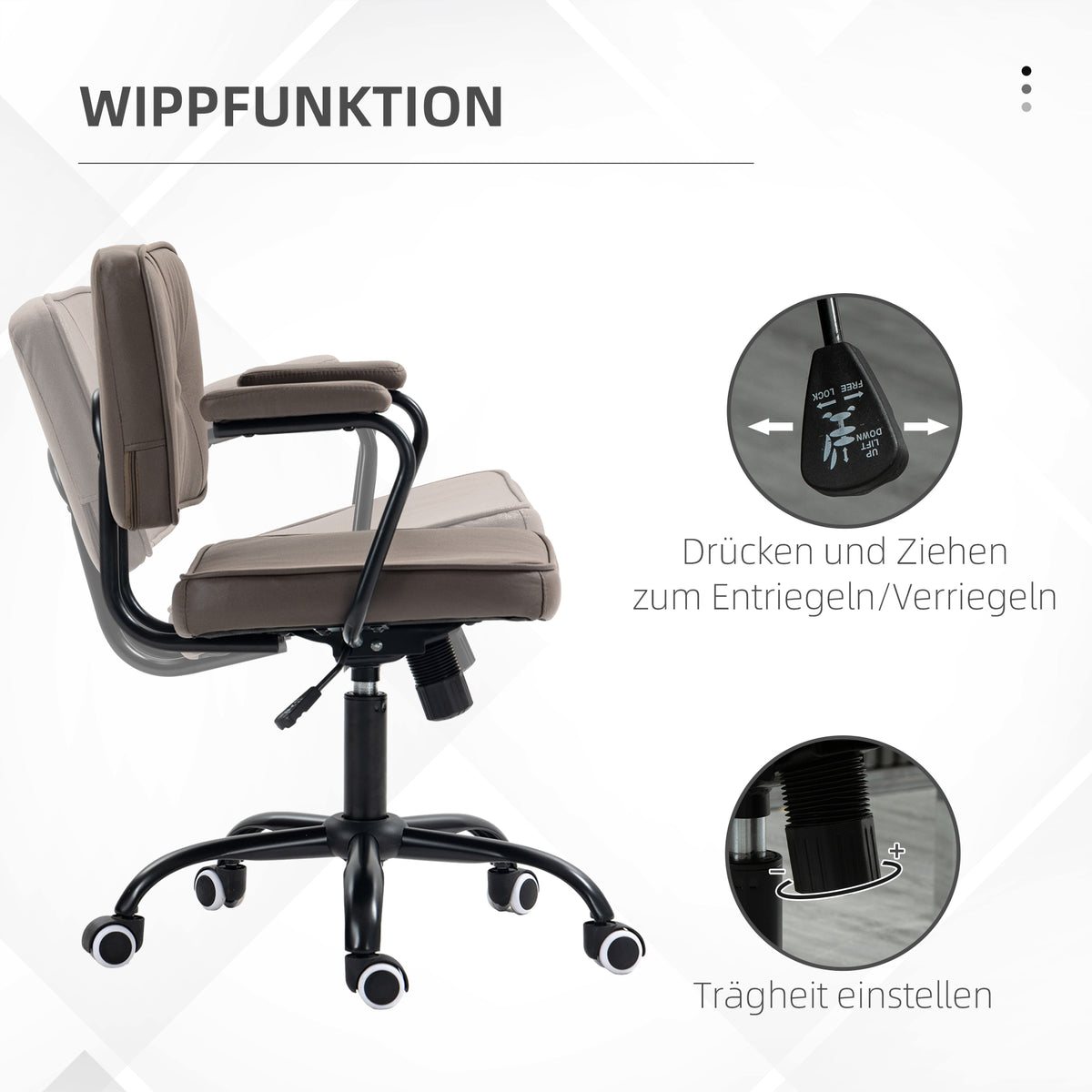 Vinsetto Bürostuhl Computerstuhl, Retrodesign, Knopfheftung, Kunstleder, höhenverstellbar, Kaffee