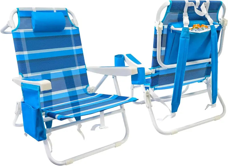2-Pack Textilene Beach Chairs – 5-Position Folding Recliners with Cooler Bag & Carry Straps