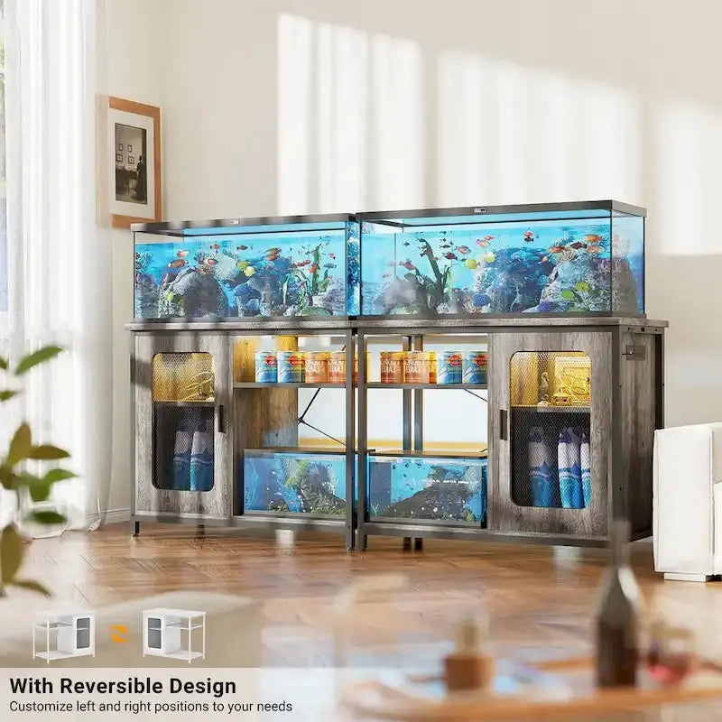 20–29 Gallon Aquarium Stand with Built-In Power Outlets and Integrated LED Lighting
