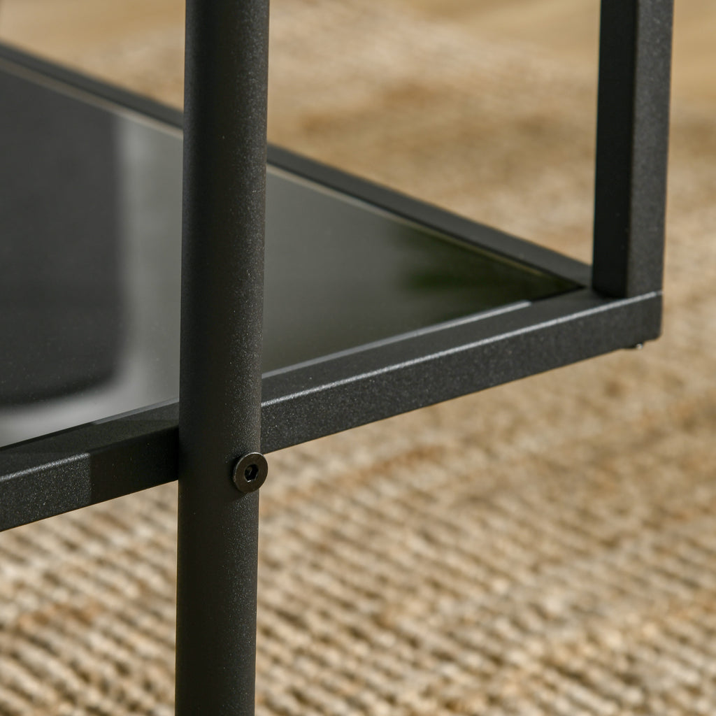 HOMCOM Couchtisch mit Ablage, verstellbare Füße, Stahlrahmen, Glasplatte, 100 x 55 x 45,5 cm, Schwarz