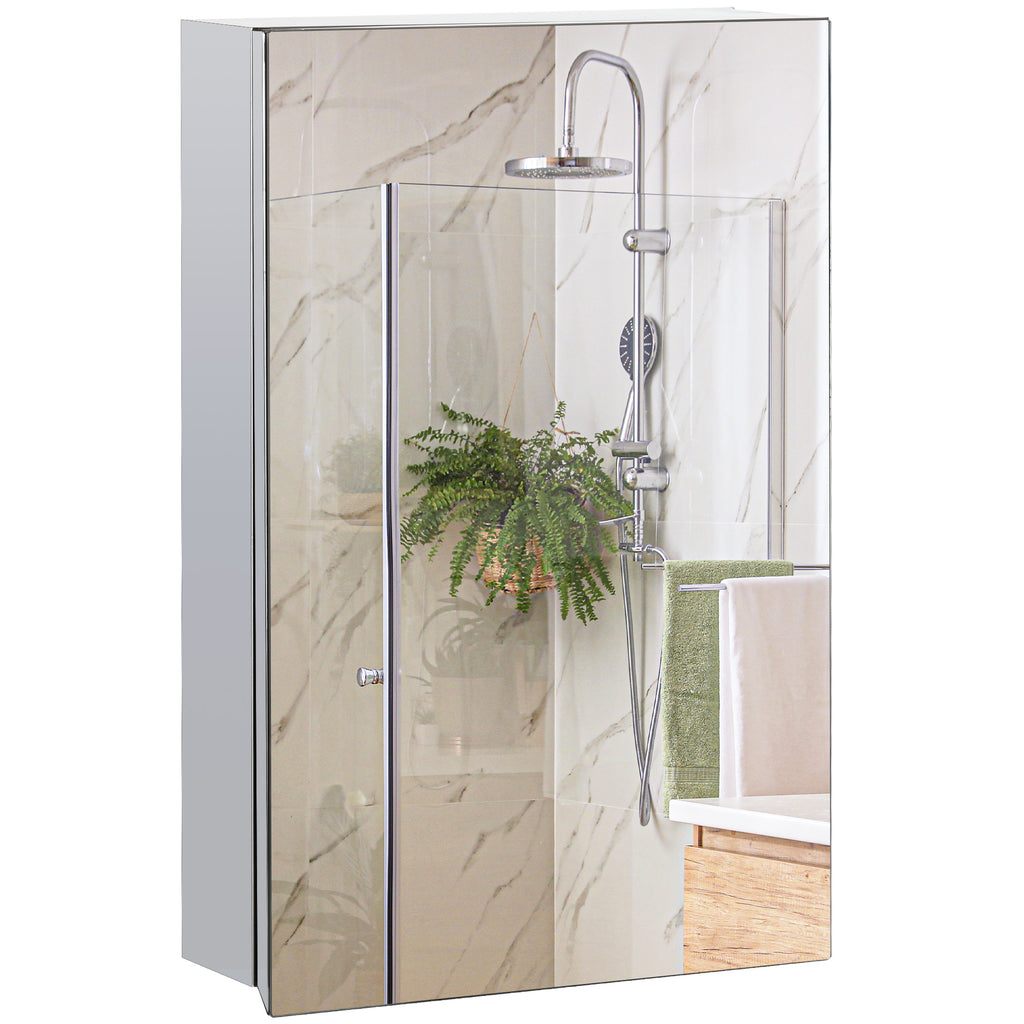 kleankin Spiegelschrank, Badschrank, 3 Regalfächer, rostfreier Metallrahmen, 39x12x60cm, Silber