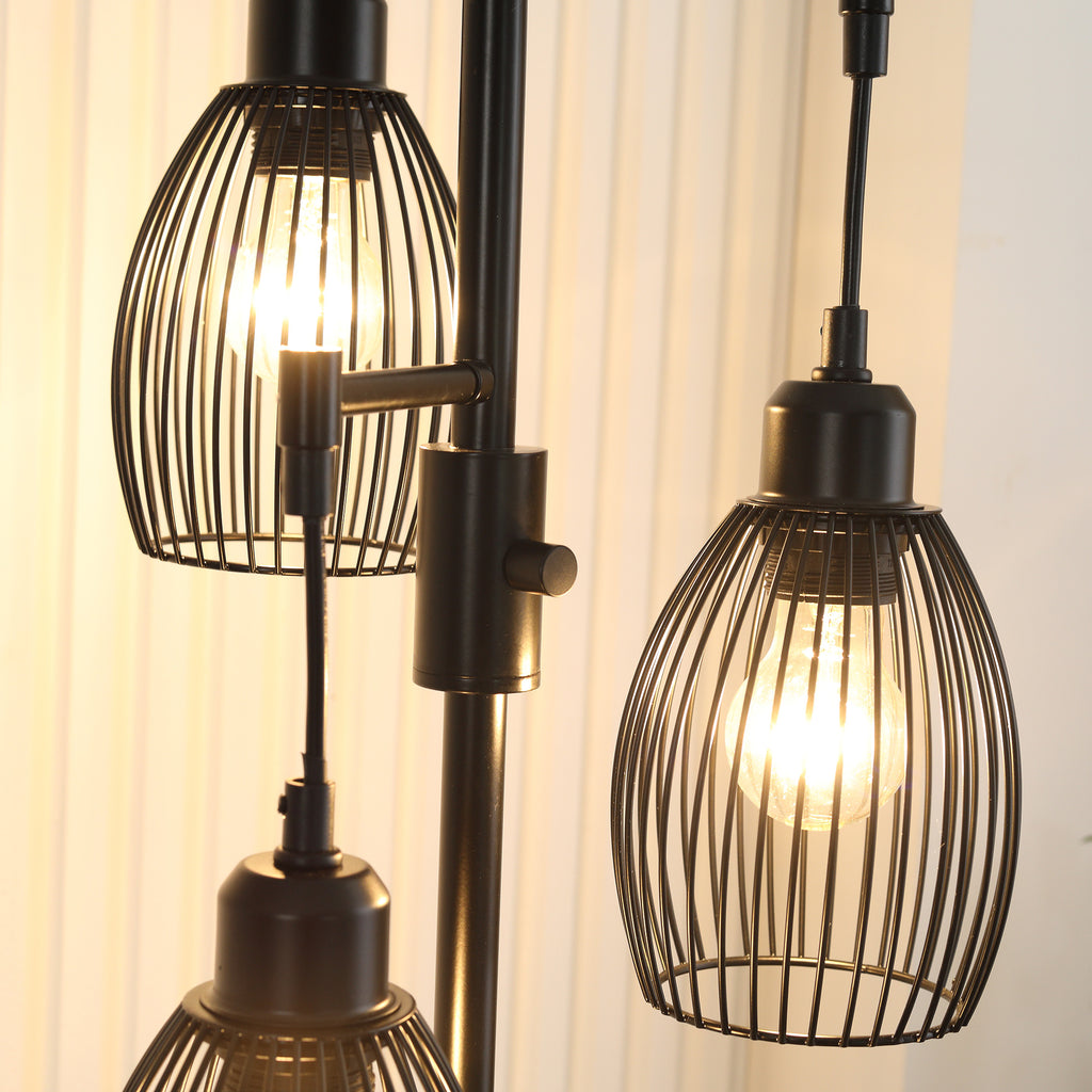 HOMCOM Stehleuchte im Industrie-Design mit 3 Lampenschirmen 30 cm x 30 cm x 170,5 cm Stahl