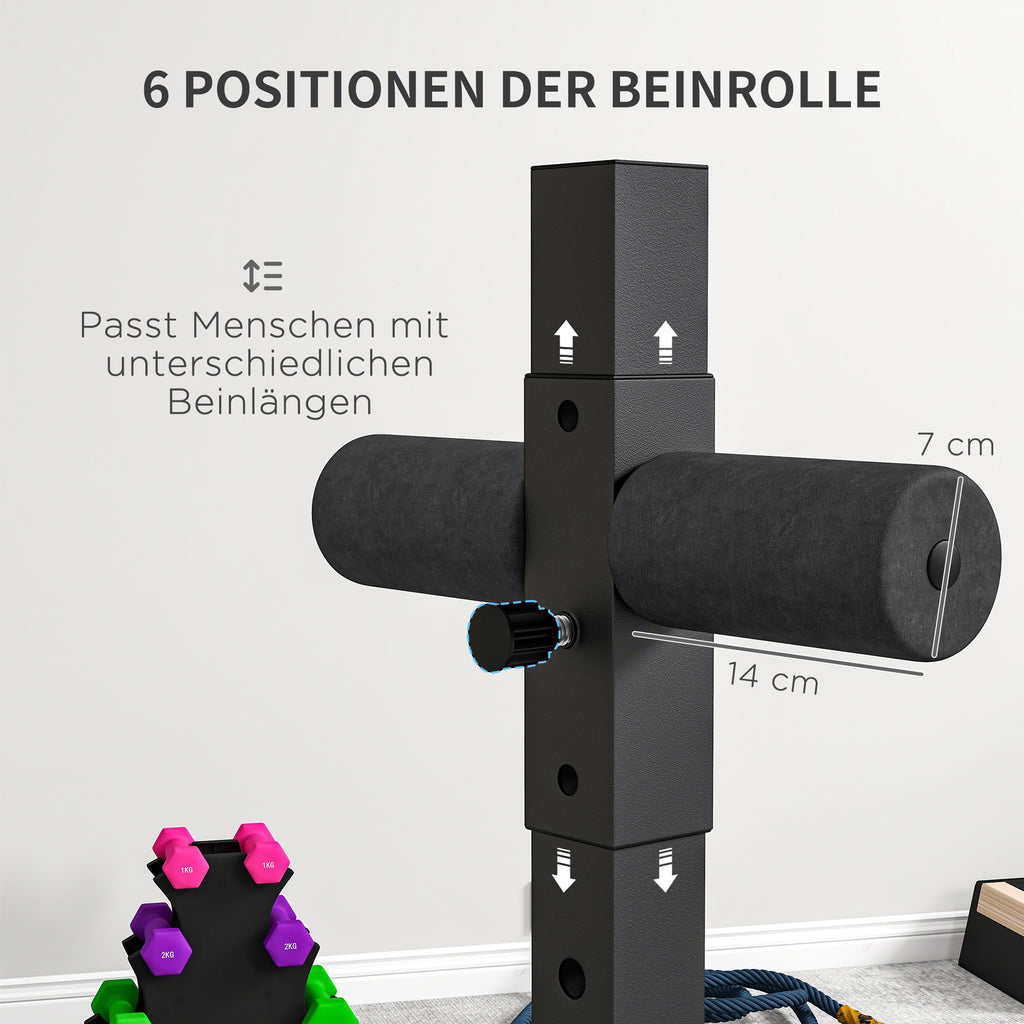 SPORTNOW Bauch- & Rückentrainer, Aktiviert Muskeln, 6 Beinrollenpositionen, Seitliche Griffe, Stahlrahmen