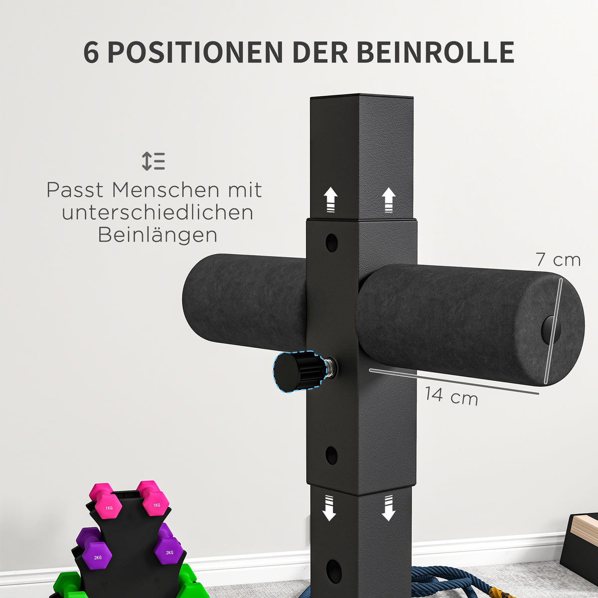 SPORTNOW Bauch- & Rückentrainer, Aktiviert Muskeln, 6 Beinrollenpositionen, Seitliche Griffe, Stahlrahmen